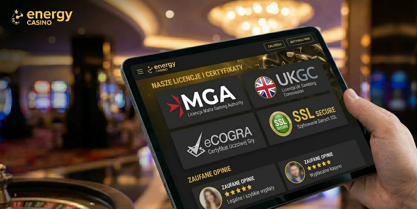 Logotypy licencji Malta Gaming Authority i UKGC w Energy Casino
